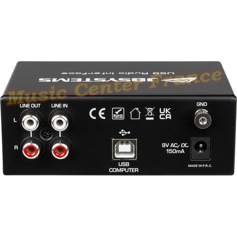 JBSystems JB Systems USB audio interface pre-ampli preampli pour platine vinyle, tourne-disque B08210 vue dos connectique