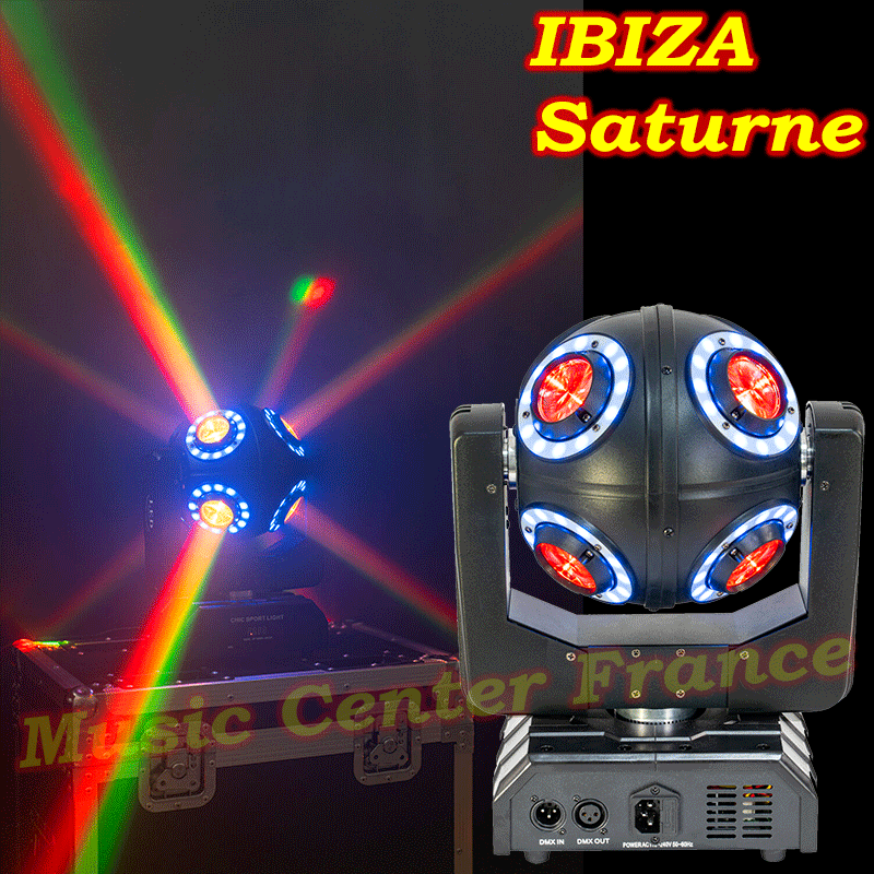 Ibiza Saturne lyre DMX à LED RGBW 4en1 avec 8 anneaux lumineux multicolores effet 02