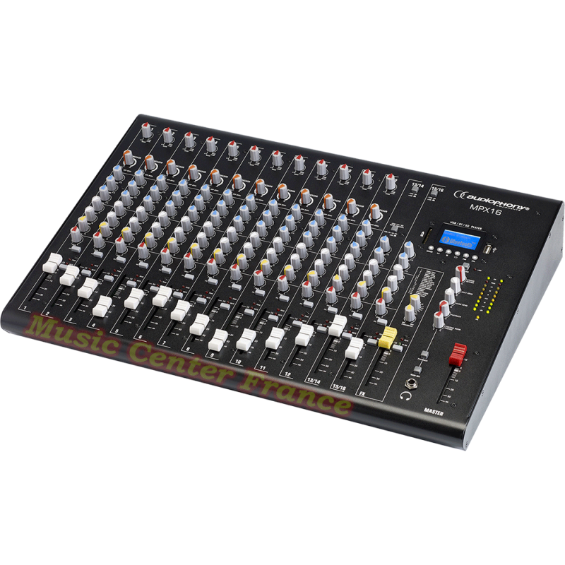 Audiophony MPX16 MPX-16 console musicien 16 canaux compresseur effets USB SD bluetooth vue gauche