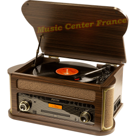 Fenton Memphis bois foncé : platine vinyle + CD + cassette + USB + Bluetooth look rétro vintage