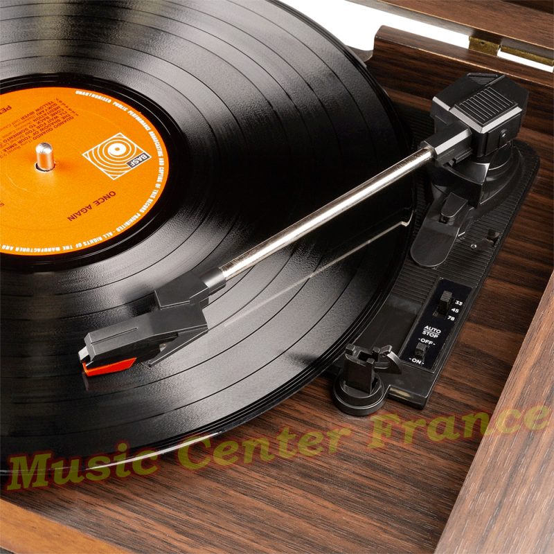 Fenton Memphis bois foncé : platine vinyle + CD + cassette + USB + Bluetooth look rétro vintage