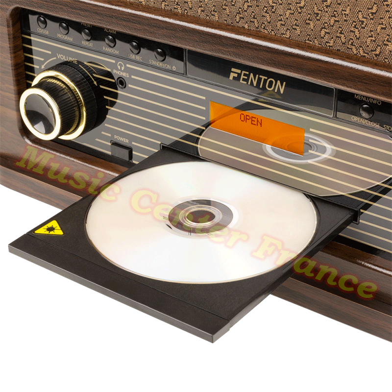 Fenton Memphis bois foncé : platine vinyle + CD + cassette + USB + Bluetooth look rétro vintage