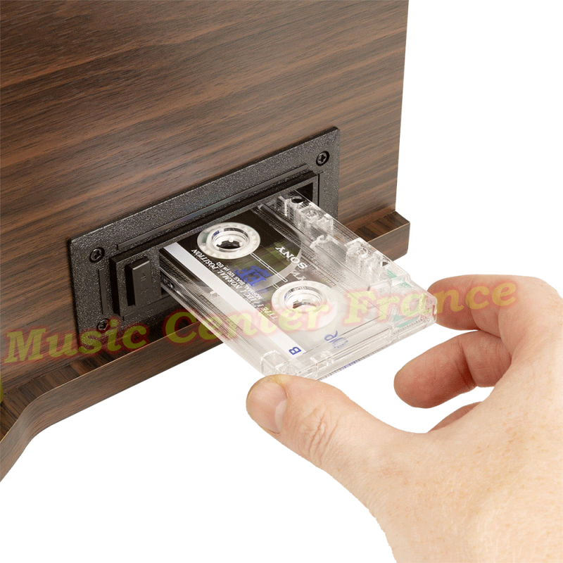 Fenton Memphis bois foncé : platine vinyle + CD + cassette + USB + Bluetooth look rétro vintage
