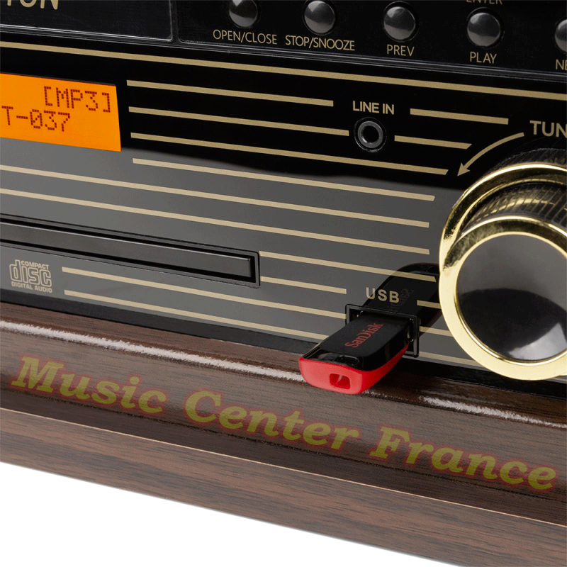Fenton Memphis bois foncé : platine vinyle + CD + cassette + USB + Bluetooth look rétro vintage