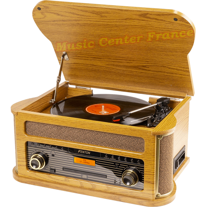 Fenton Memphis bois clair platine vinyle CD cassette radio FM DAB+ USB Bluetooth look rétro vintage vu01