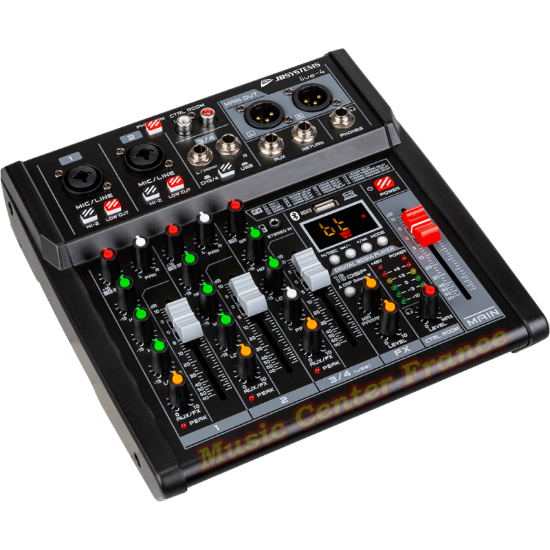 JBSystems LIVE4 JB Systems LIVE-4 console de mixage musicien 4 entrées 3 voies USB Bluetooth vue gauche