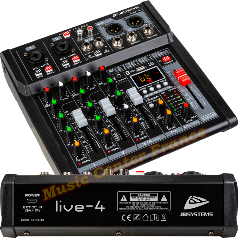 JBSystems LIVE4 JB Systems LIVE-4 console de mixage musicien 4 entrées 3 voies USB Bluetooth vue gauche dos