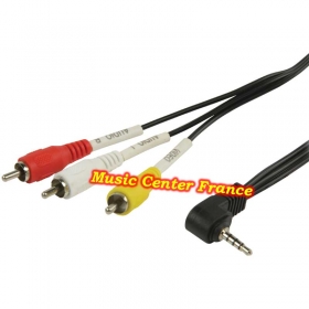 cordon 1 x jack 3,5 mâle 4 pôles vers 3 x RCA mâle audio-vidéo